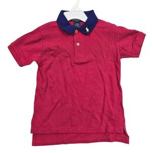 Polo Ralph Lauren Toddler Boys Red Navy Blue Collar Pique Polo Pony Shirt 2T